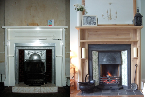 The fireplace before...and after.